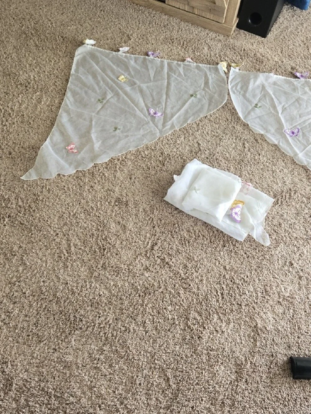 Sheer White Butterfly Scalloped Valance Set